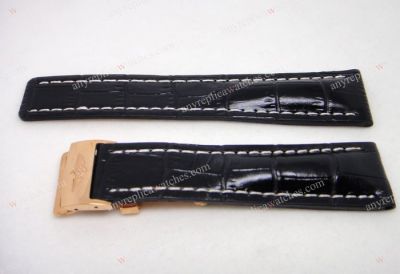 Swiss Quality Breitling Watch Strap Replica - Black Real Leather & Rose Gold Clasp